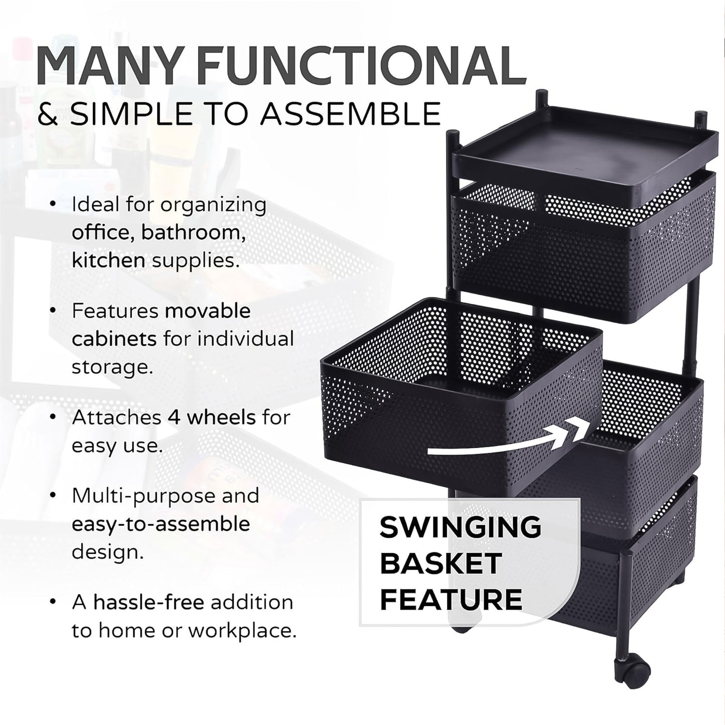 Metal Square High Quality Kitchen Trolley With Wheels (4 Layer  1 Pc) - Happy Price - Image 6