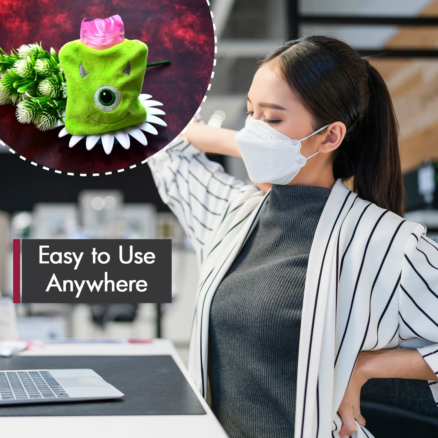 Green One Eye Monster Print Small Hot Water Bag With Cover For Pain Relief Neck Shoulder Pain And Hand Feet Warmer Menstrual Cramps. - Happy Price - Image 5