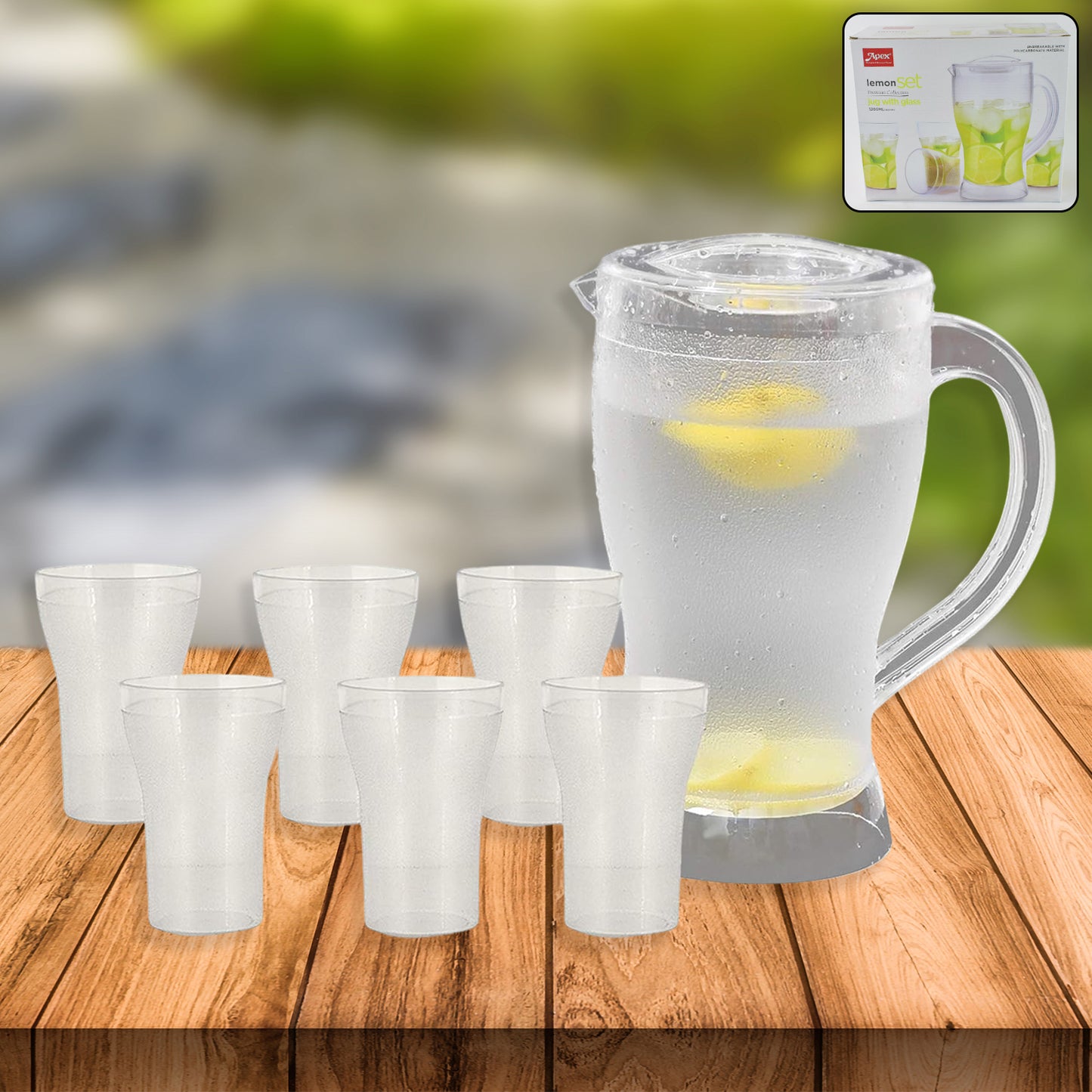 Apex Unbreakable Lemon Jug Set With 6 Glasses  1200ml Jug + 300ml Glasses Approx - Happy Price - Image 2
