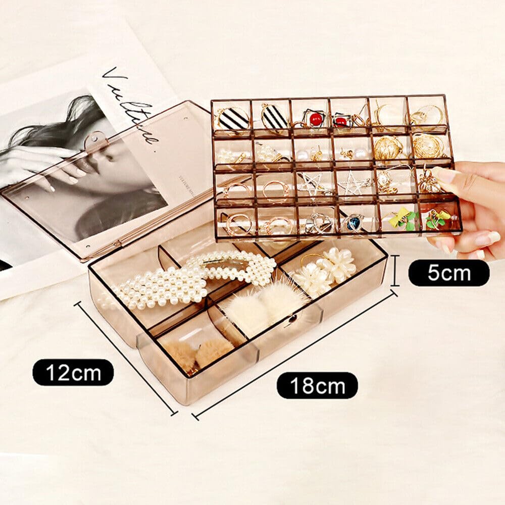 2 Layer Acrylic Jewelry Storage Box Dustproof Earring Box Storage Box Portable Nail Art Storage Case 24-grid Small And 6-grid Big Case Makeup Vanity Box (1 Pc  30 Compartment) - Happy Price - Image 6
