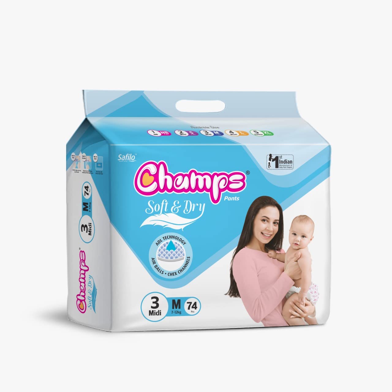 Champs Soft And Dry Baby Diaper Pants 74 Pcs (Medium Size  M74) - Happy Price - Image 4