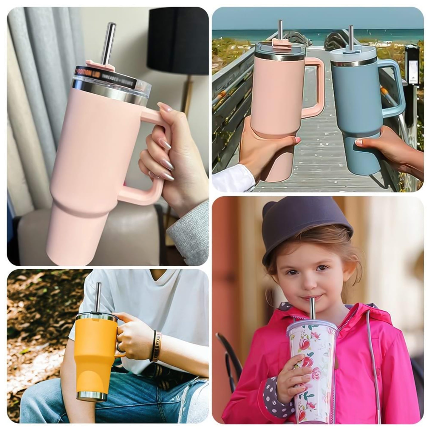 Reusable Stainless Steel Straws Set - 5 Pcs (2 Straight, 2 Bent, 1 Brush)