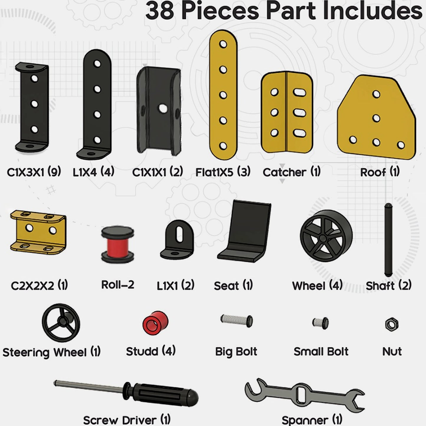 Aditi 5-in-1 Mecha Racer DIY Construction Kit - 38 Pieces STEM Toy for Kids 8+ - Happy Price - Image 5