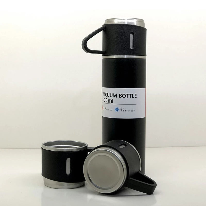 Stainless Steel Vacuum Flask Set With 3 Steel Cups Combo For Coffee Hot Drink And Cold Water Flask Ideal Gifting Travel Friendly Latest Flask Bottle. (500ml) - Happy Price - Image 4