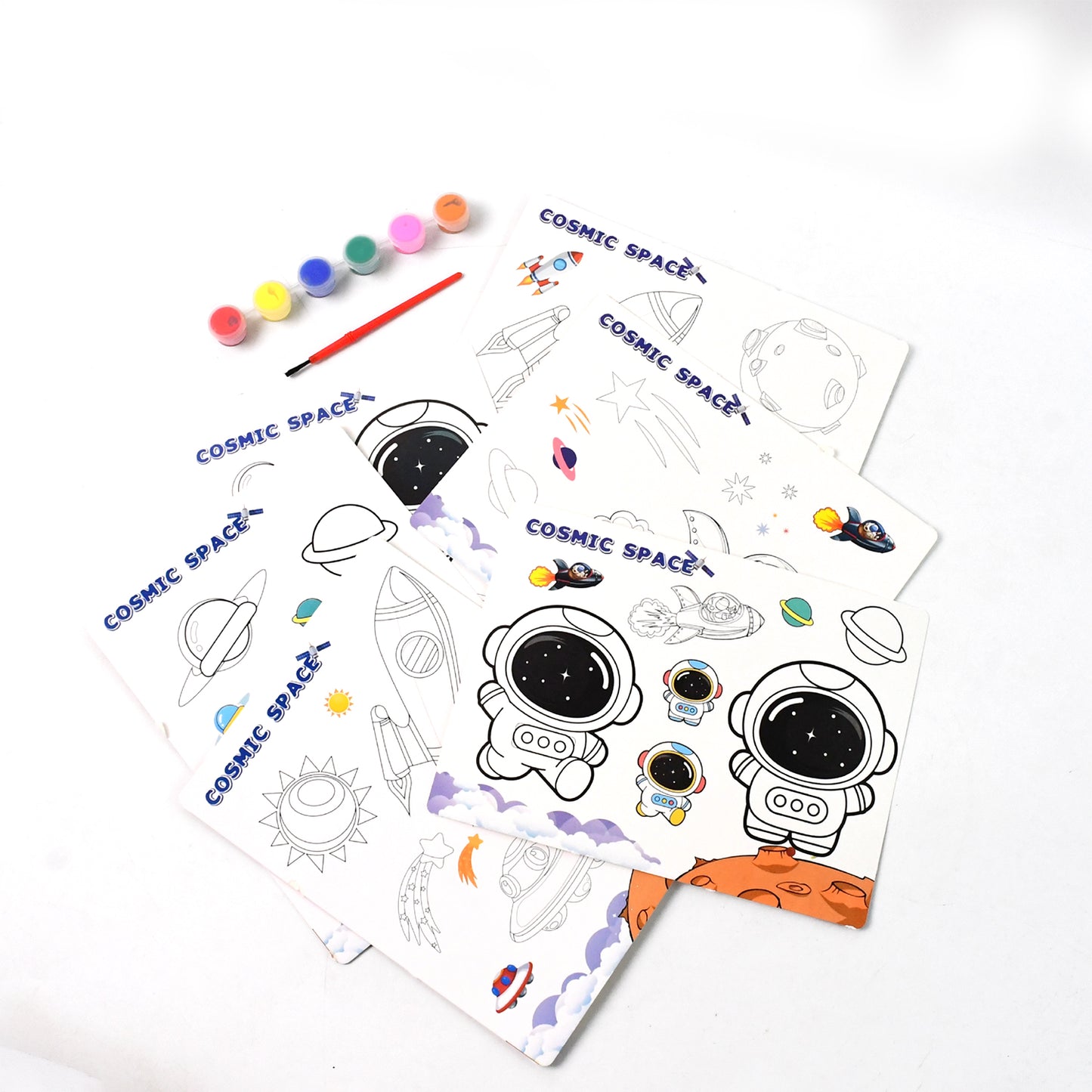 Space Adventure Kids Art Kit - Painting & Coloring Set with Sheets, Paints, Brush - Happy Price - Image 2