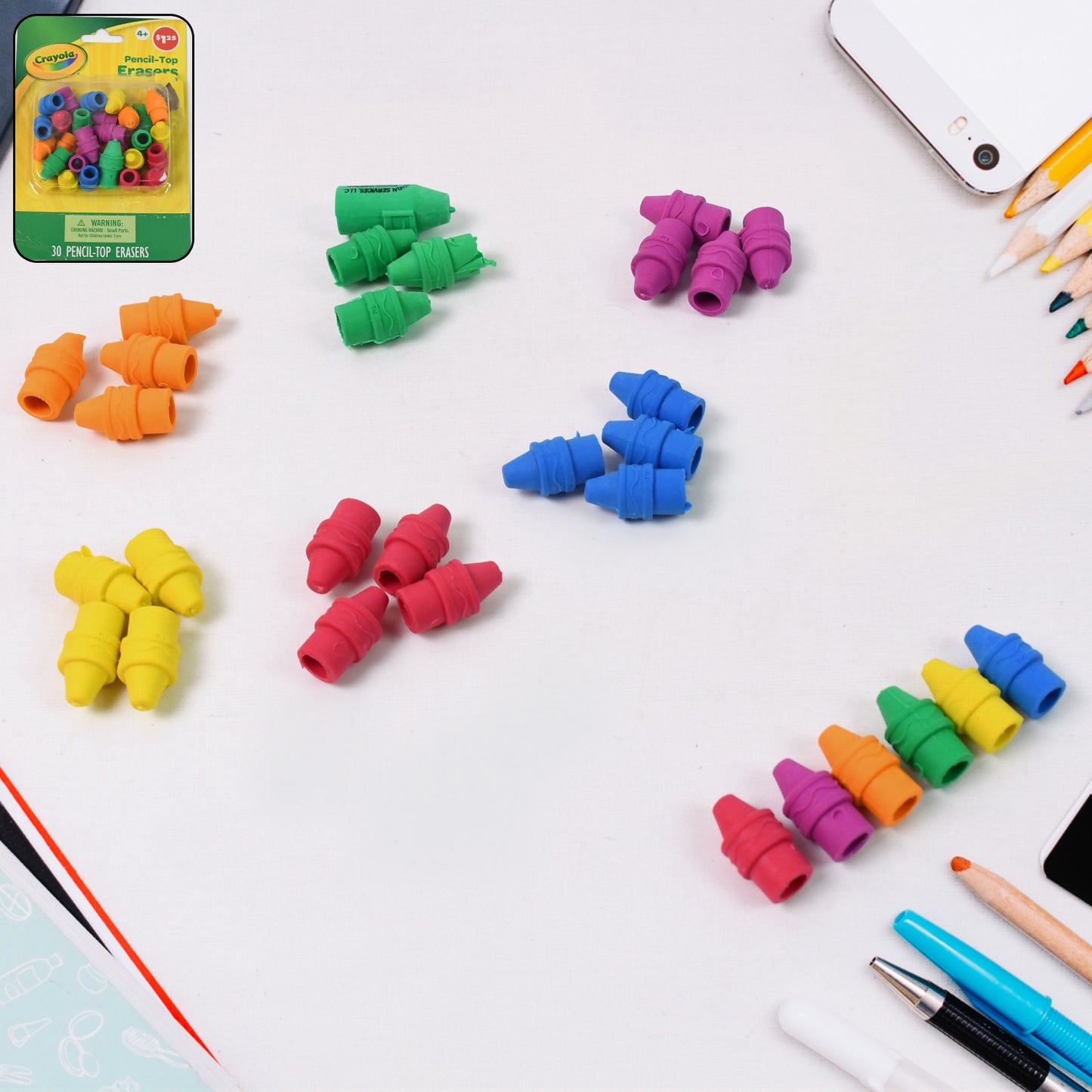 Pencil Top Eraser Rubber Erasers (1 Pc  Mix Color) - Happy Price - Image 2
