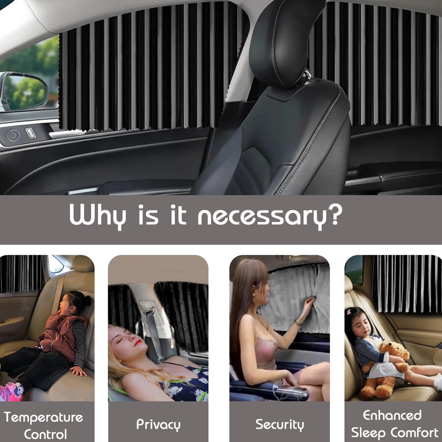 Curtain For Car Window  Heat  Sunshade Protection (4 Pcs With Curtain Hook  Adhesive Tap Set) - Happy Price - Image 2