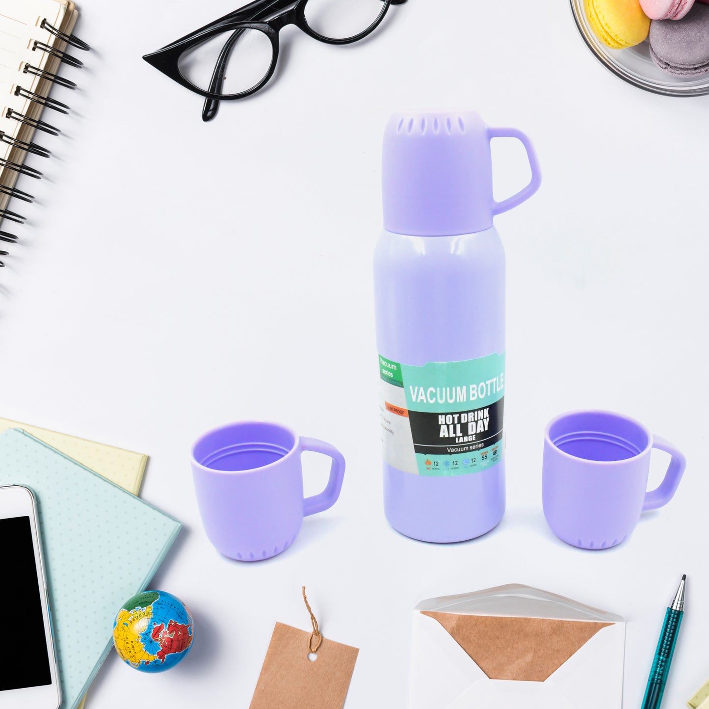 Vacuum Flask Set Stainless Steel Thermos With 3 Cup Creative Gift Set With Cover Handle Portable Car Water Bottle Set (Approx 500ml) - Happy Price - Image 5
