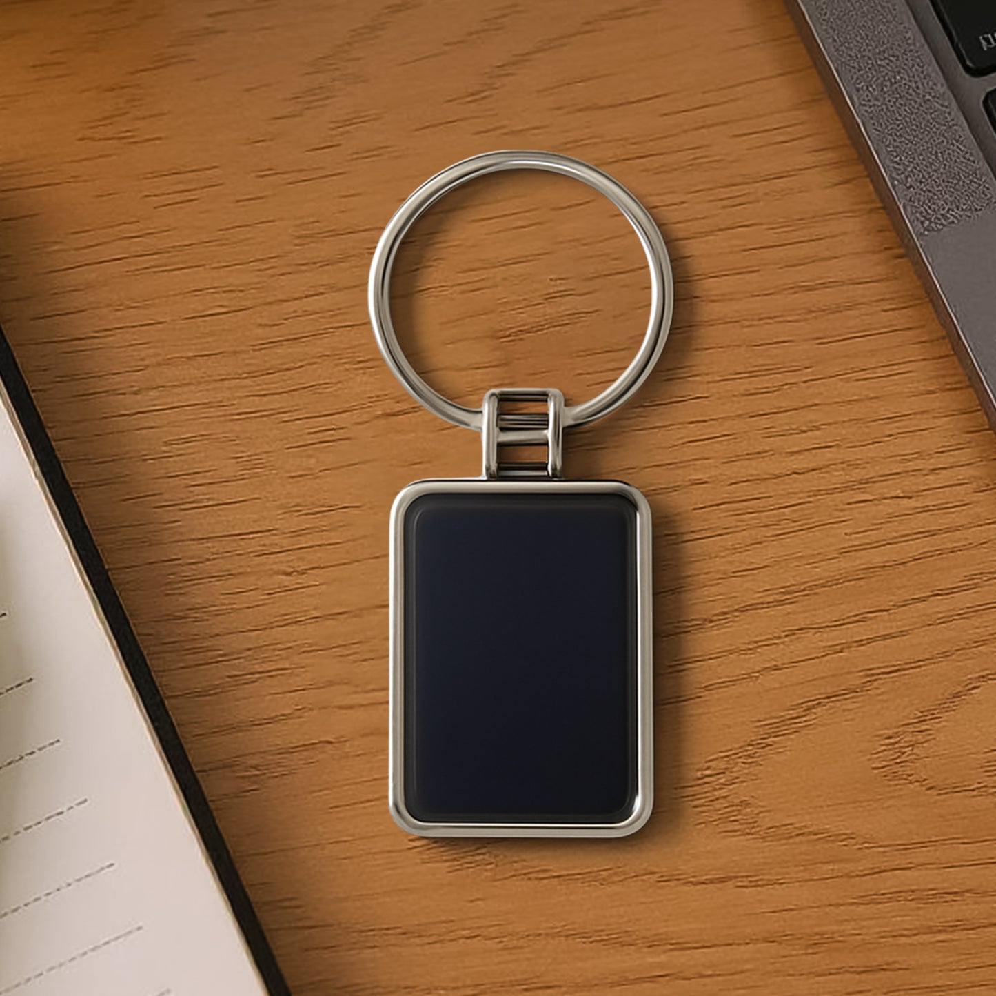 Premium Rectangular Black  Silver Metal Keychain (1 Pc) - Happy Price - Image 3