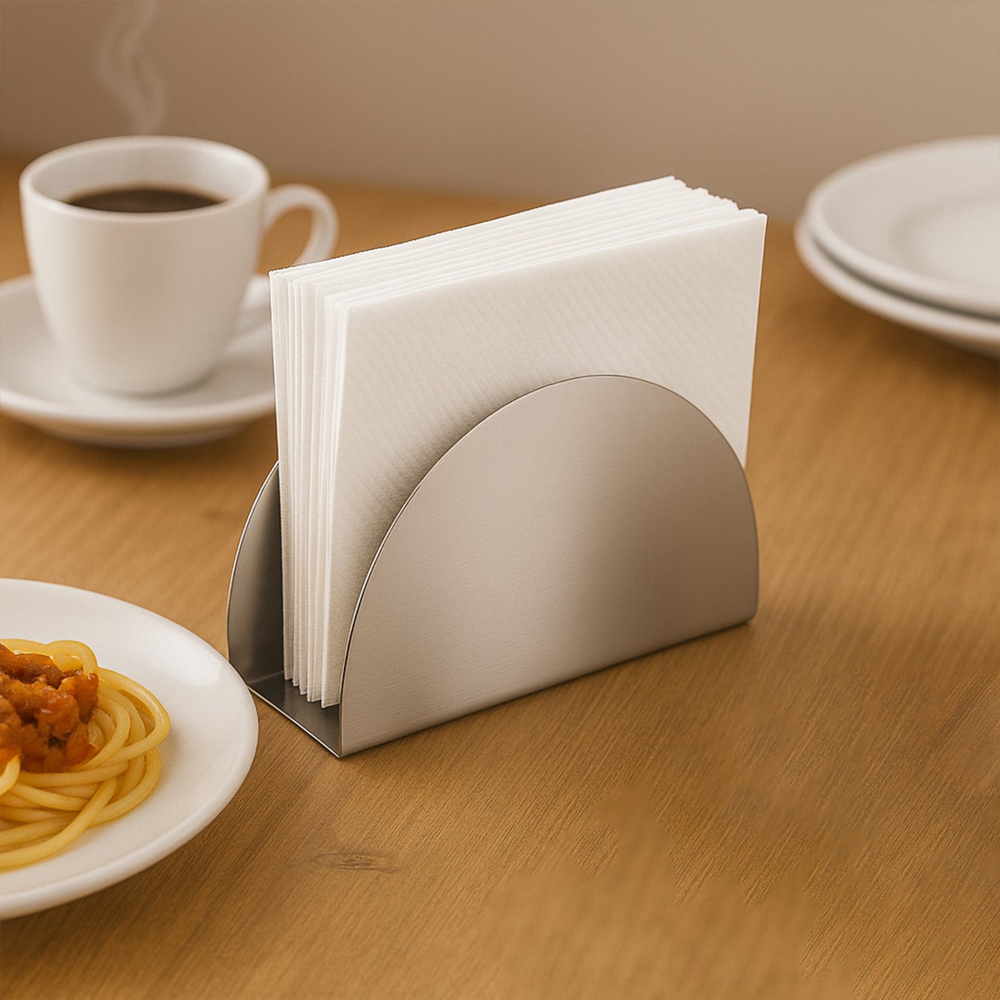 Stainless Steel Half Moon Napkin Holder Stand (1 Pc) - Modern Tabletop Tissue Dispenser