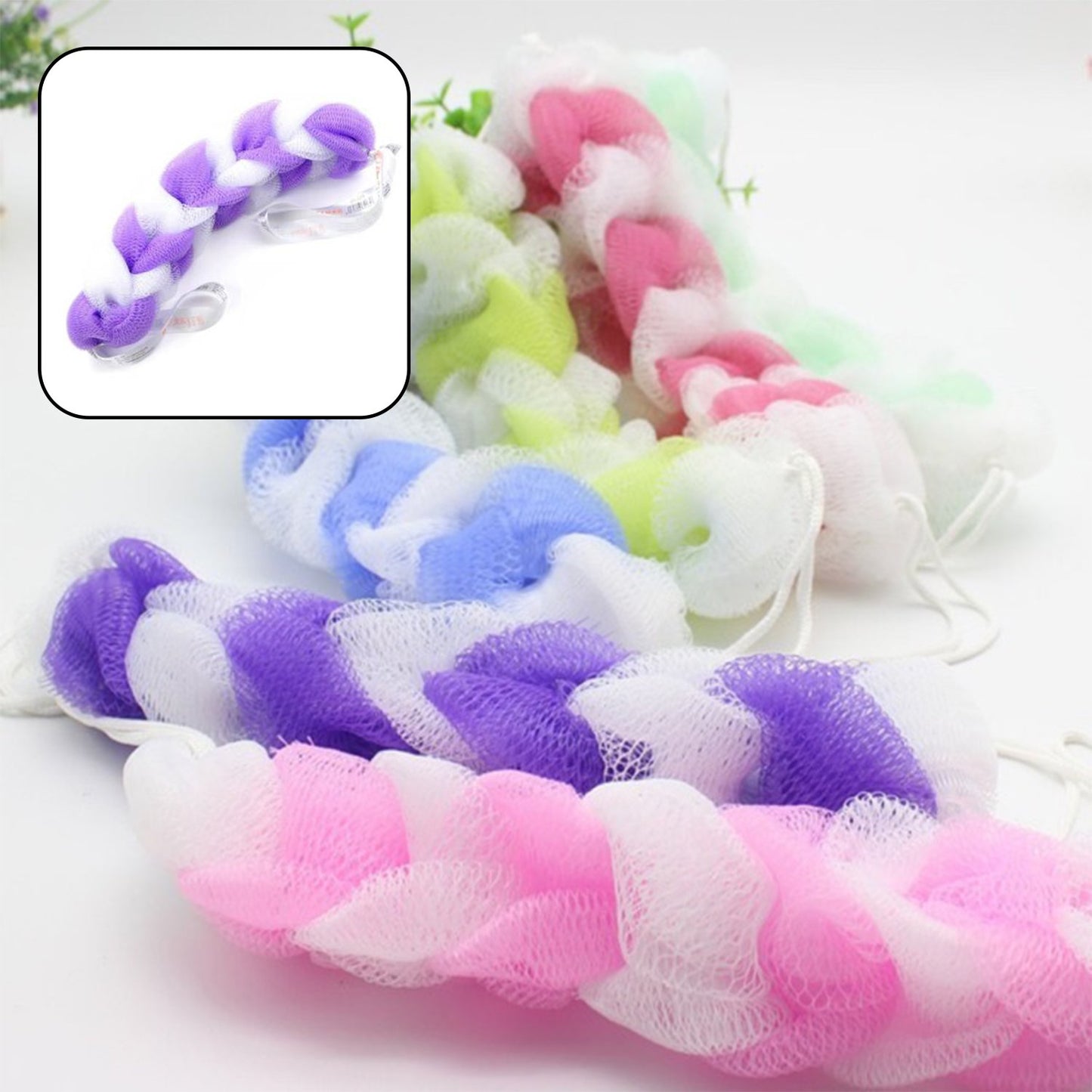 Hanging Bath Shower Long Loofah Sponge Pouf Body Scrubber (Pack Of 6) - Happy Price - Image 2