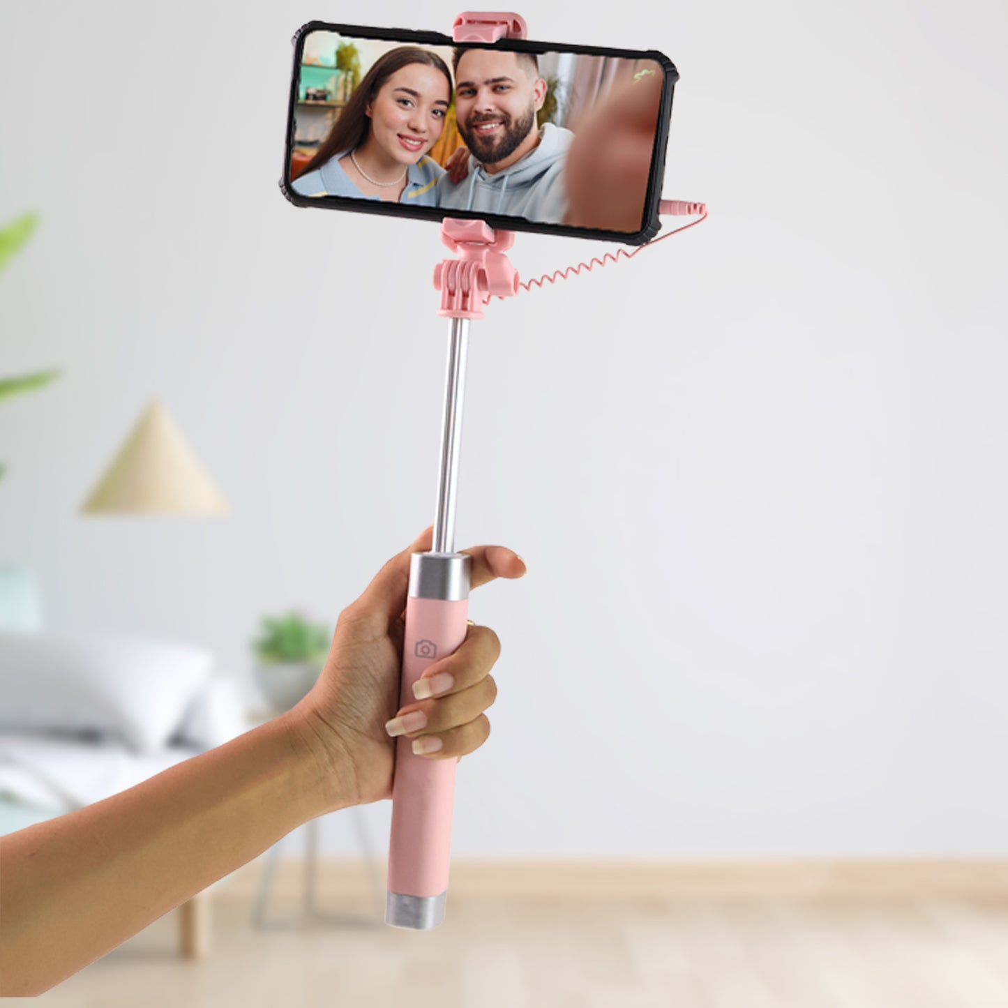 Wired Selfie Stick With Rearview Mirror  Built-in Shutter Button (1 Pc) - Happy Price - Image 2