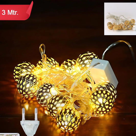 3 Meter Metal Ball LED String Lights - Warm Fairy Lights for Home Decor & Festivals