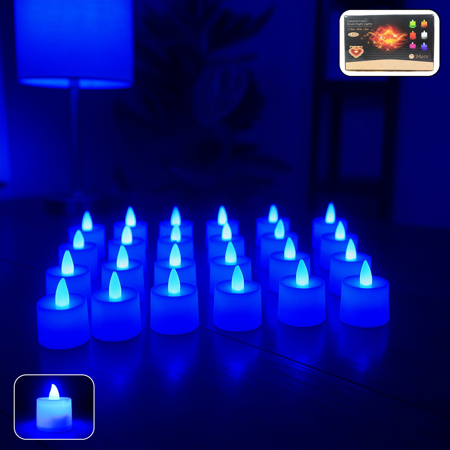 24 Pc Blue LED Flameless Tea Light Candles for Festive Decor - Happy Price - Image 7