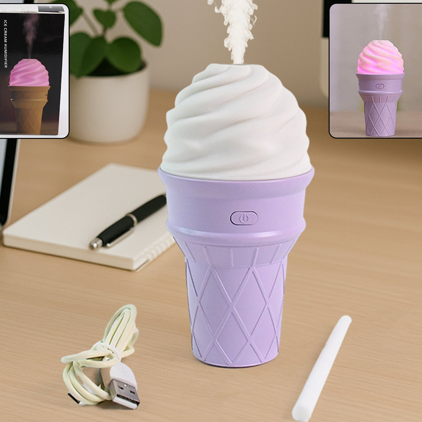 Ice Cream Cone Shape Air Freshener Humidifier (1pc  Purple ) - Happy Price - Image 1