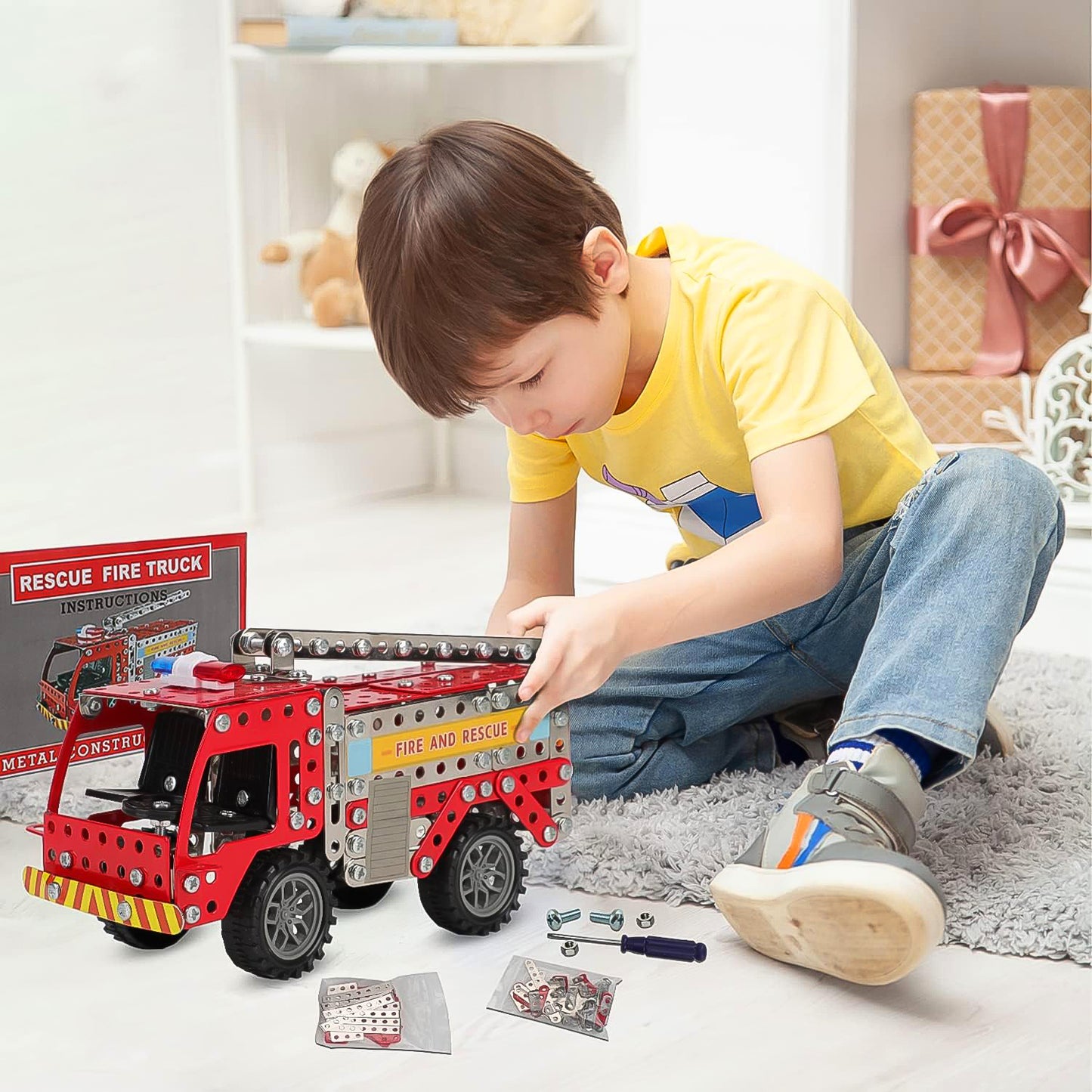 Metal Diy Fire Truck Building Blocks For Kids (Fire Truck  292pcs Of Truck Tool  1 Set) - Happy Price - Image 5