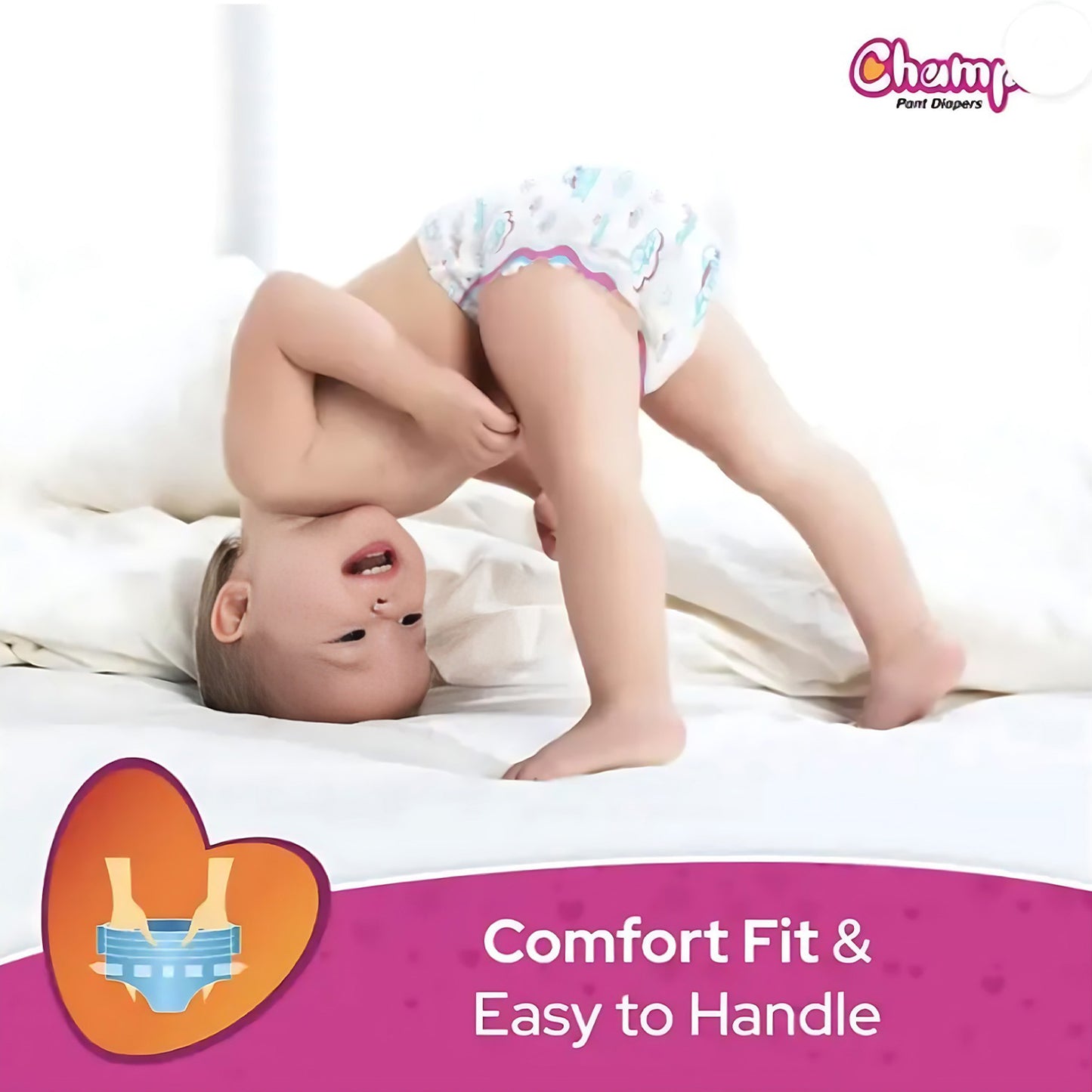 Medium Champs Dry Pants Style Diaper- Medium (10 Pcs) Best For Travel  Absorption Champs Baby Diapers Champs Soft And Dry Baby Diaper Pants (M 10 Pcs ) - Happy Price - Image 5