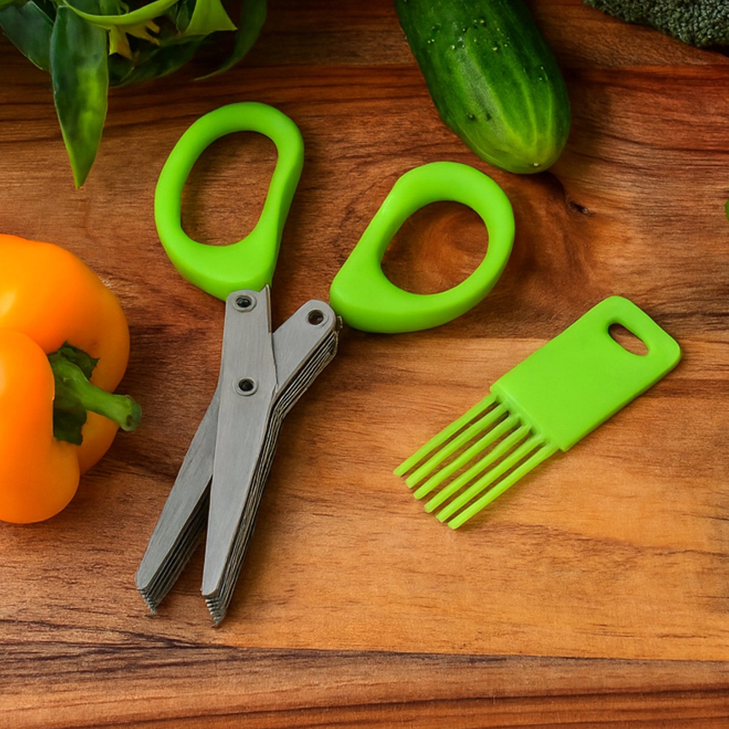 5-Blade Stainless Steel Kitchen Scissors with Cleaning Comb - Effortless Herb Chopper - Happy Price - Image 3
