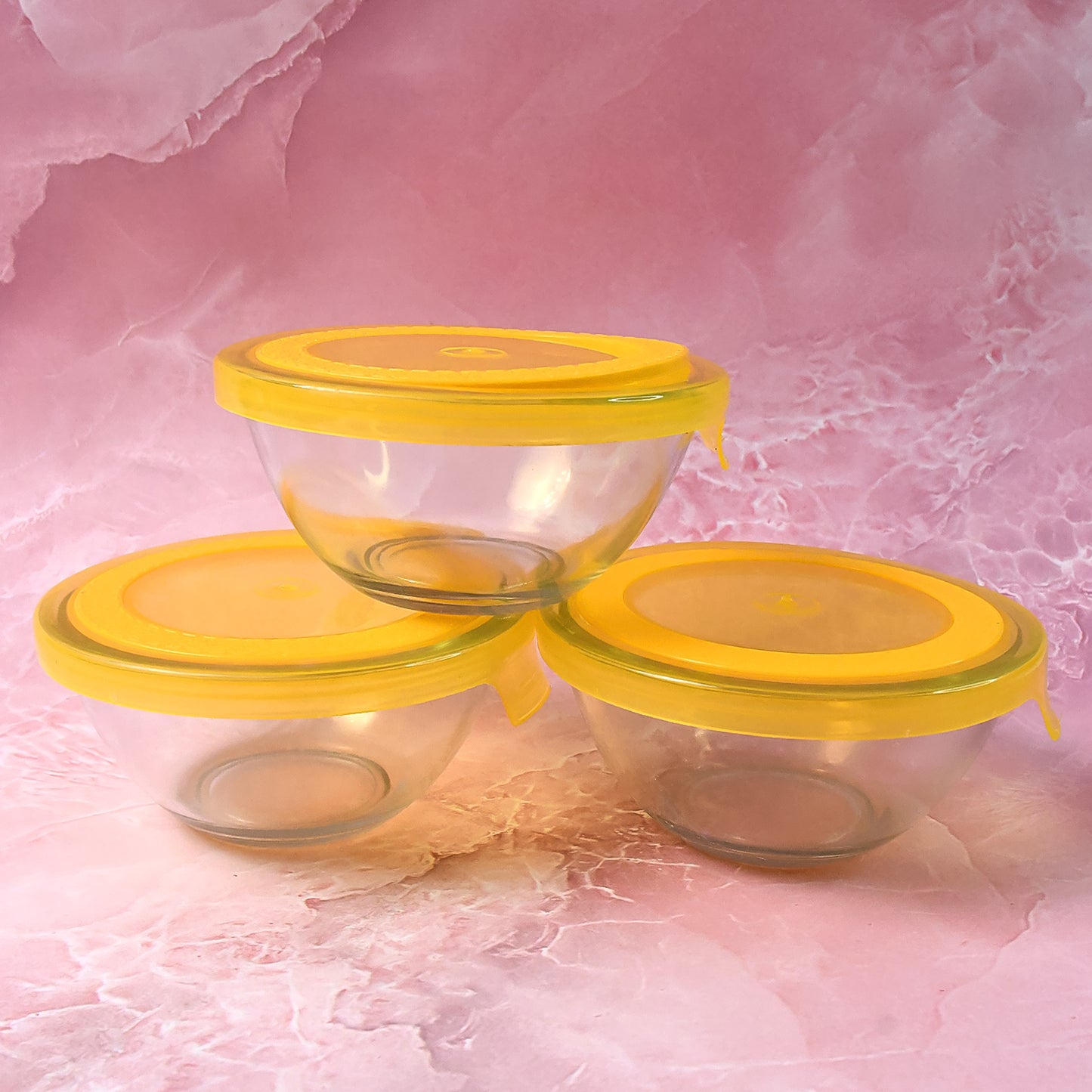 Dazzle Glass Bowl Set Mixing  Storage Bowls With Lids (3 Pcs Set) - Happy Price - Image 3