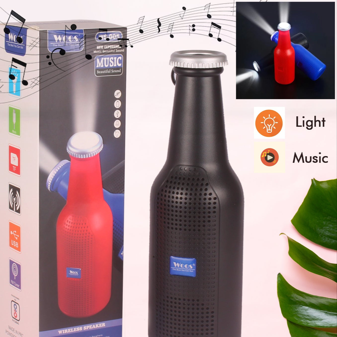 Bottle Shape Bluetooth Speaker And Weatherproof Enhanced Wireless Usb Rechargeable Calling  Fm  Aux  Usb  Sd Card Support Portable Bluetooth Speaker With Rich Deep Bass - Happy Price - Image 1
