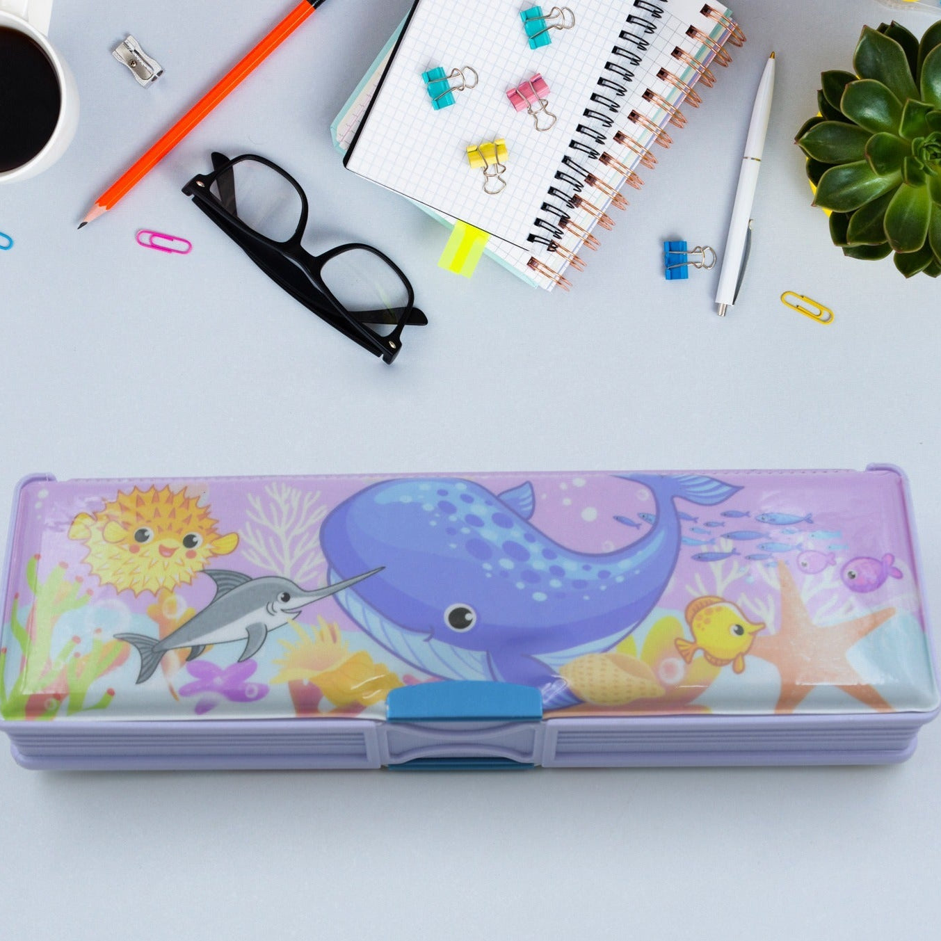 Multipurpose Compass Box Plastic Double Deck Pencil Case With 2 Compartments Supplies Utility Box Storage Organizer Pencil Box For School Cartoon Printed Pencil Case For Kids Birthday Gift For Girls  Boys - Happy Price - Image 1