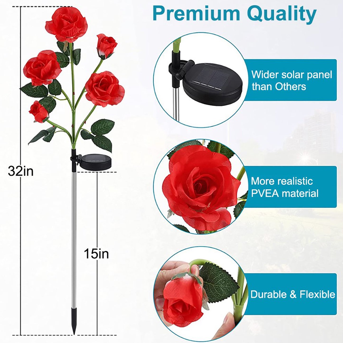 Solar Rose Flower Garden Lights - Waterproof Outdoor Decorative Lights for Patio, Yard & Pathway - Happy Price - Image 3