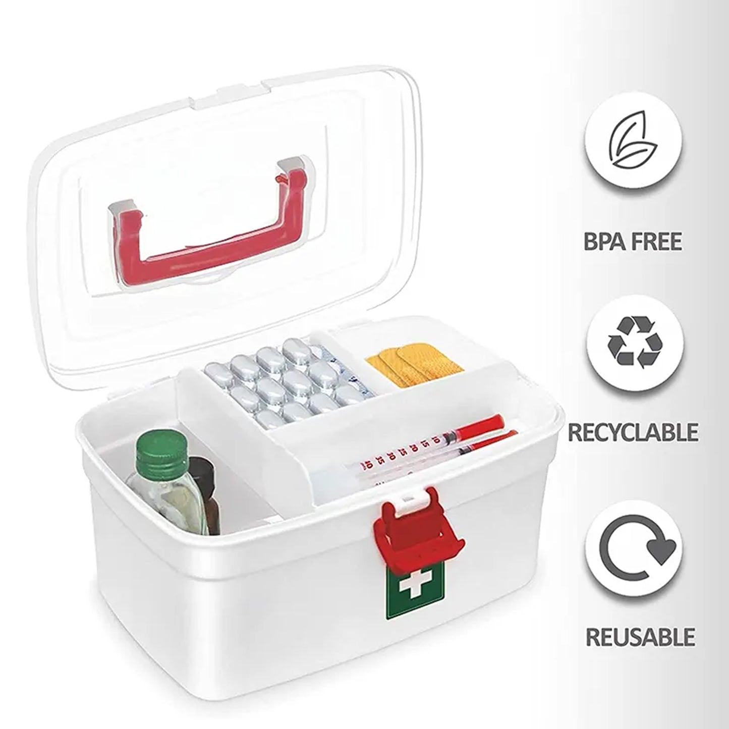 Medical Box 1 Pieceindoor Outdoor Medical Utilitymedicine Storage Boxdetachable Tray Medical Box Multi Purpose Regular Medicine First Aid Box With Handle - Happy Price - Image 3