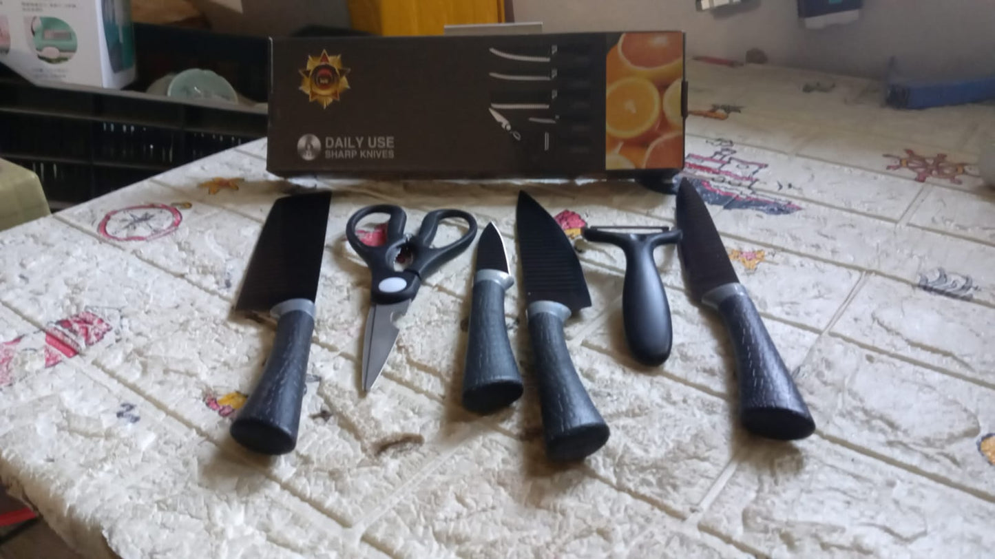 6 Pieces Professional Kitchen Knife Set Meat Knife Chefs Knife With Non-slip Handle For Home Kitchen And Restaurant With Chef Peeler And Scissor (Stainless Steel  6 Pcs Set) - Happy Price - Image 6