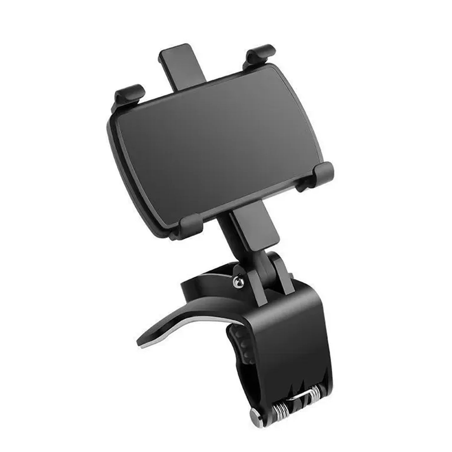 Car Phone Holder Clip Mount 360 Degree Rotation Dashboard Rear View Mirror Sun Visor Smartphone Hud Navigation Fold Stand Plastic Black Compatible For All Smart Phones - Happy Price - Image 1