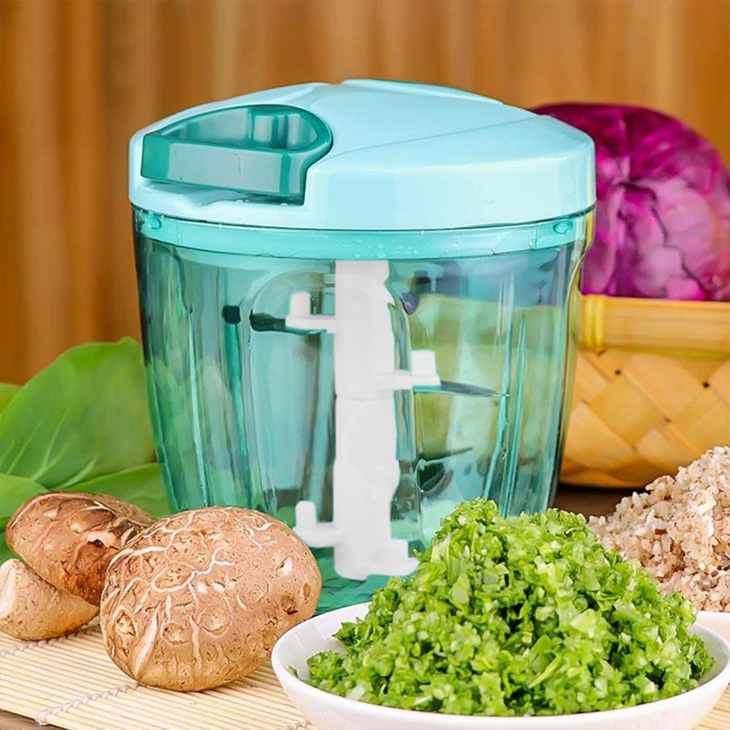 6 Blade 2in1 Manual Food Chopper Compact  Powerful Hand Held Vegetable Chopper (1000ml) - Happy Price - Image 2