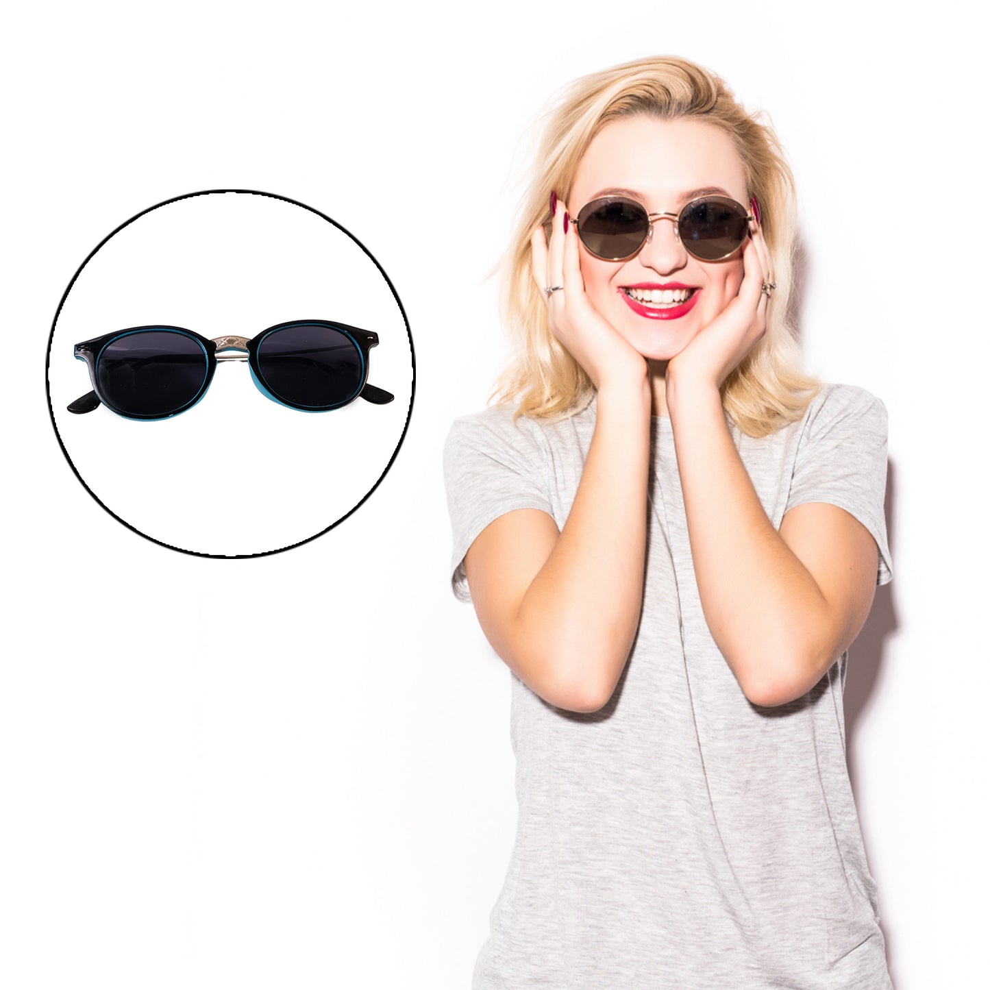 Sky Blue Uv Protected Round Sunglasses Classic Sunglasses For Men  Women Lightweight - Happy Price - Image 4