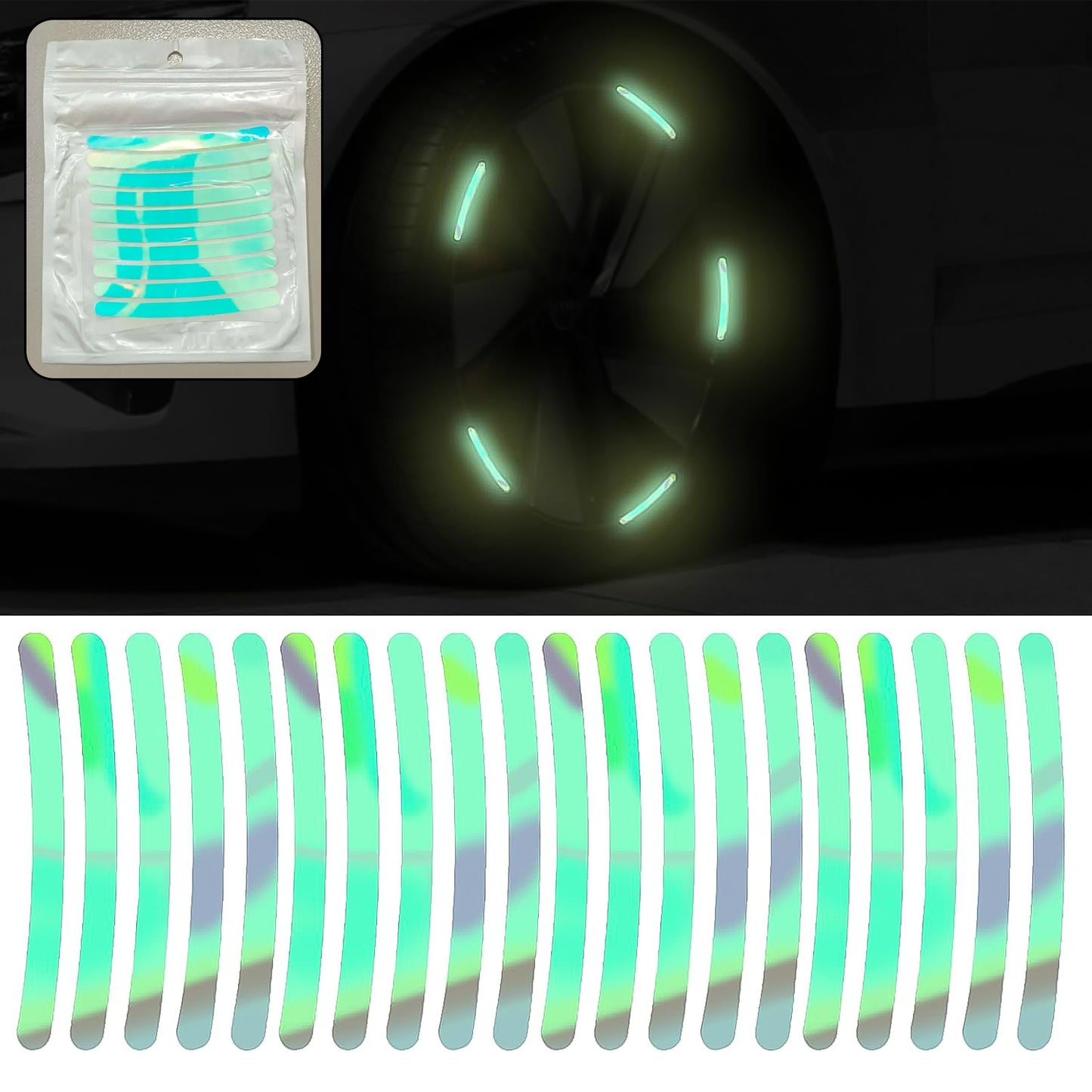 Car Wheel Hub Reflective Car Stickers Night Warning Stickers (20 Pcs Set Multicolored) - Happy Price - Image 6