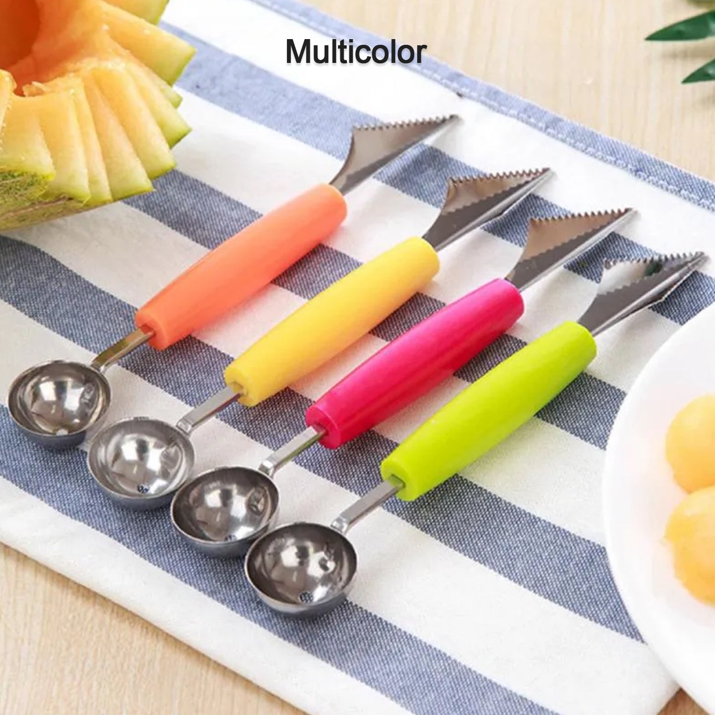 Multifunctional Stainless Steel Fruit Vegetable Pattern Carving Knife Peeler Corer Spherical Dig Ball Scoop Garnishing Dig Ball Spoon Kit. - Happy Price - Image 5