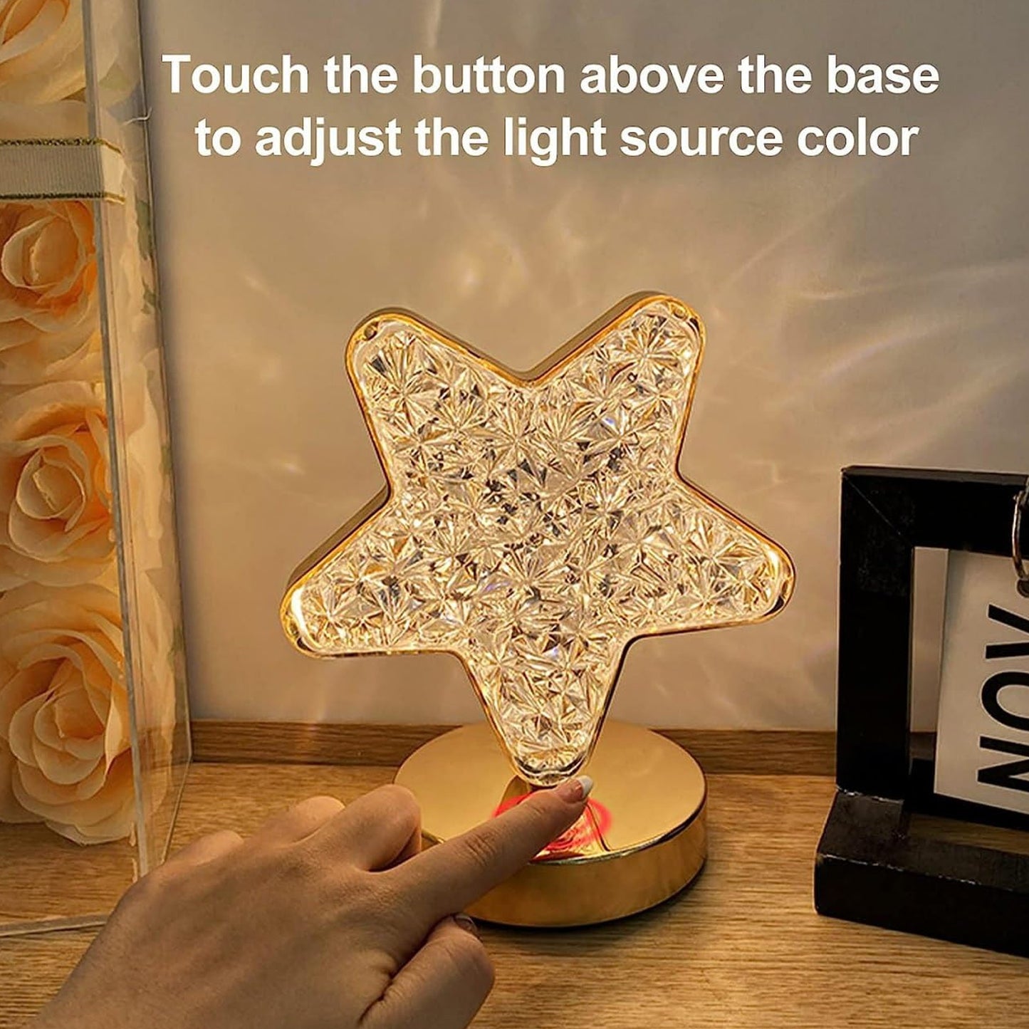 Star Shape Crystal Diamond Lamp Cordless Luxury Lamp With Usb Rechargeable 3-way Dimmable  Touch Control Decorative Nightstand Lamp For Bedroom Living Room Party Restaurant Decor (1 Pc ) - Happy Price - Image 2