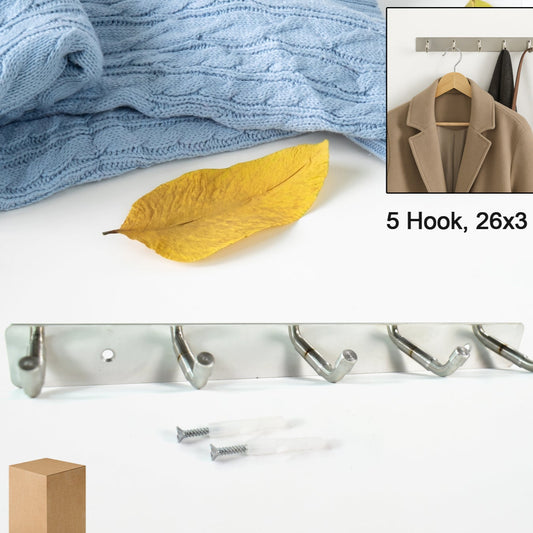 Stainless Steel Wall Mounted Coat 5 Hook Rack (26x3  1 Pc) - Happy Price - Image 1