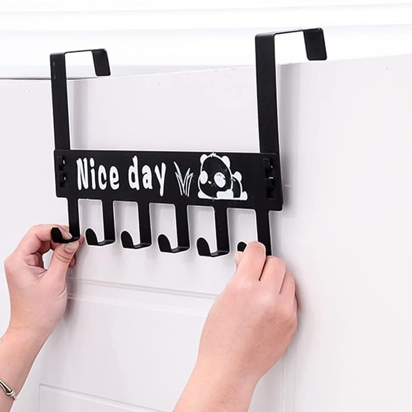 Durable Carbon Steel Over-Door Hook Rack - 6 Hooks, Black (1 Pc) - Happy Price - Image 3