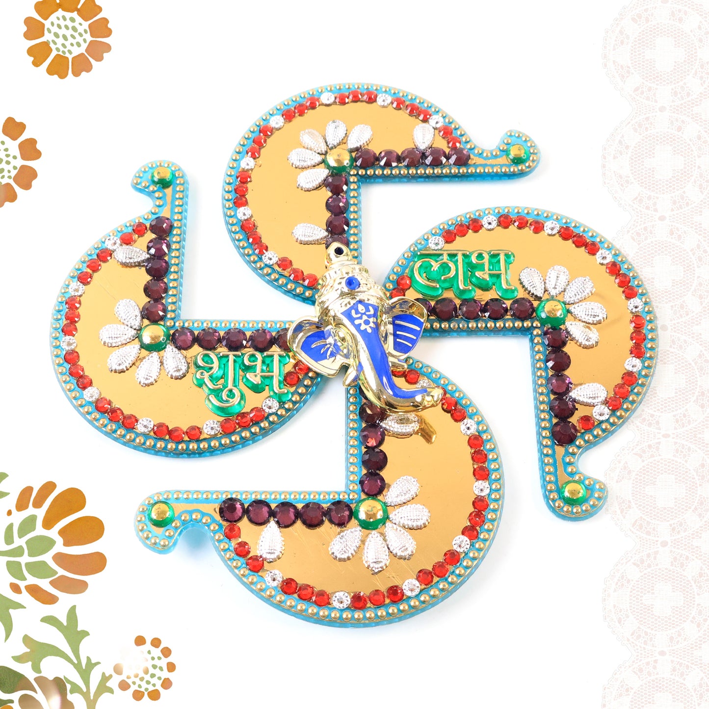 Golden Swastik Shubh Labh Wall Hanging with Lord Ganesha Idol (1 Pc) - Happy Price - Image 6