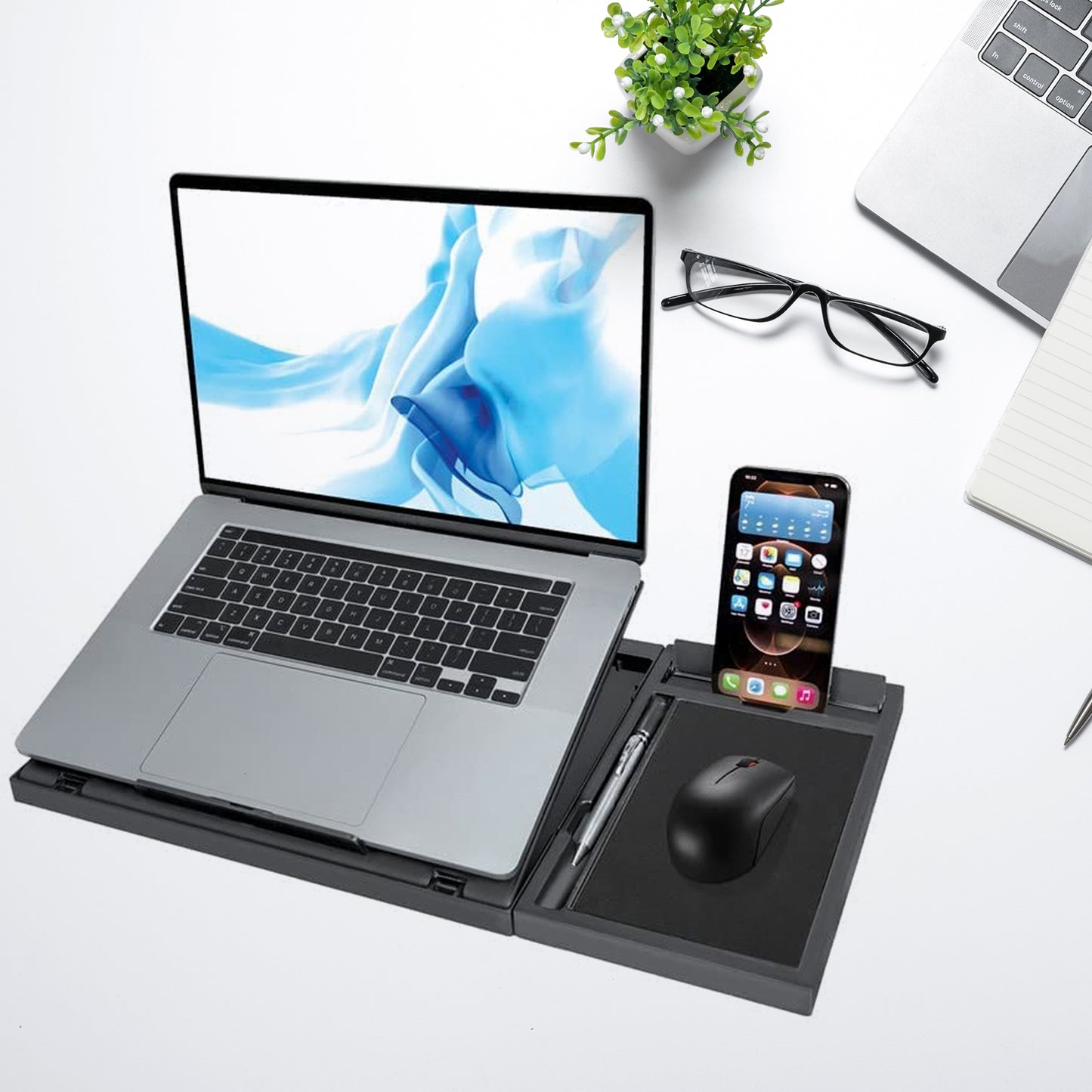 Laptop Stand Suitable Portable Foldable Compatible With Macbook Notebook Tablet Tray Desk Table Book With Free Phone Stand - Happy Price - Image 2