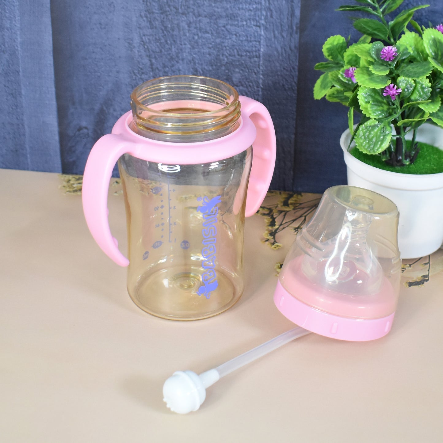 Plastic Baby Feeding Bottle With Handles  Straw (220 Ml  1 Pc) - Happy Price - Image 4