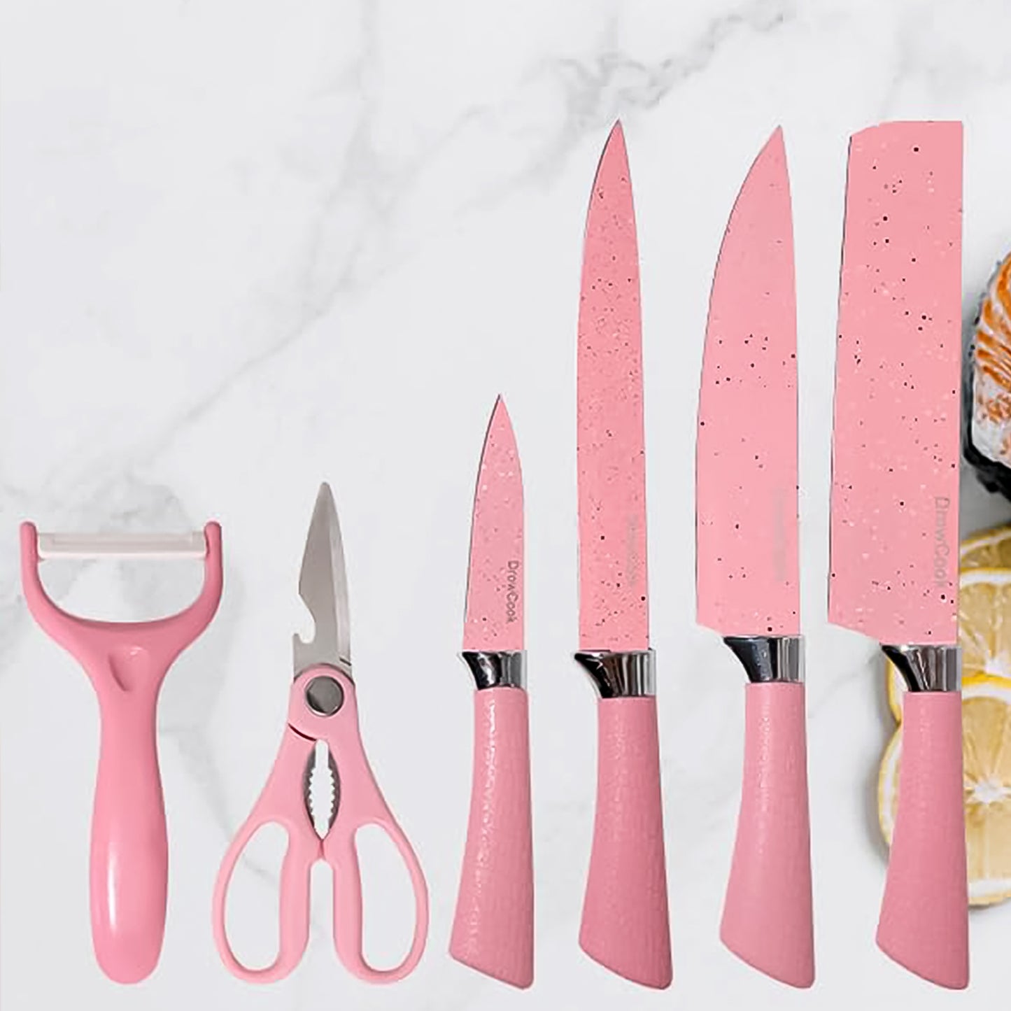 Stainless Steel Non Stick Ceramic Coating 6 Pcs Chef Kitchen Knife Set With Scissor  Peeler - Happy Price - Image 4