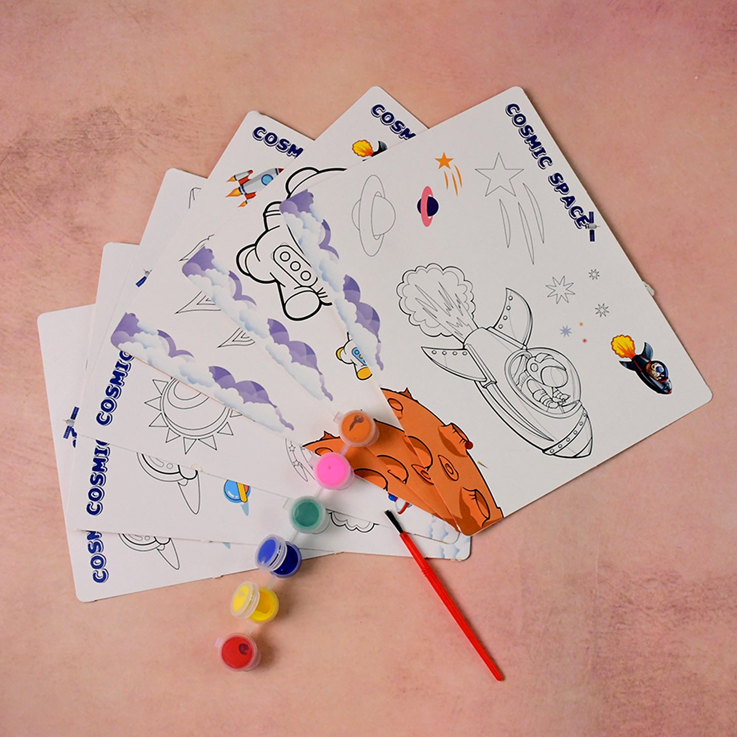 Space Adventure Kids Art Kit - Painting & Coloring Set with Sheets, Paints, Brush - Happy Price - Image 6