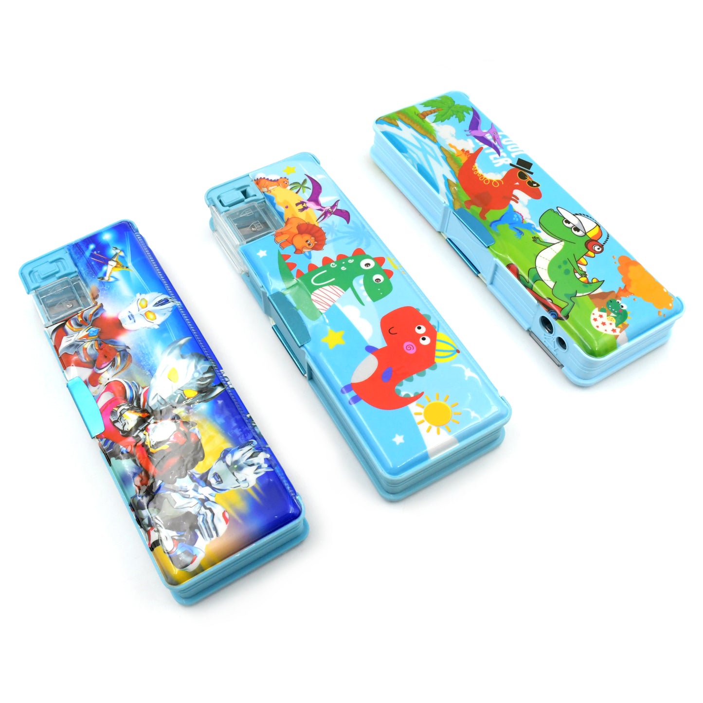 Multipurpose Compass Box Plastic Double Deck Pencil Case With 2 Compartments Supplies Utility Box Storage Organizer Pencil Box For School Cartoon Printed Pencil Case For Kids Birthday Gift For Girls  Boys (1 Pc Mix Design) - Happy Price - Image 3