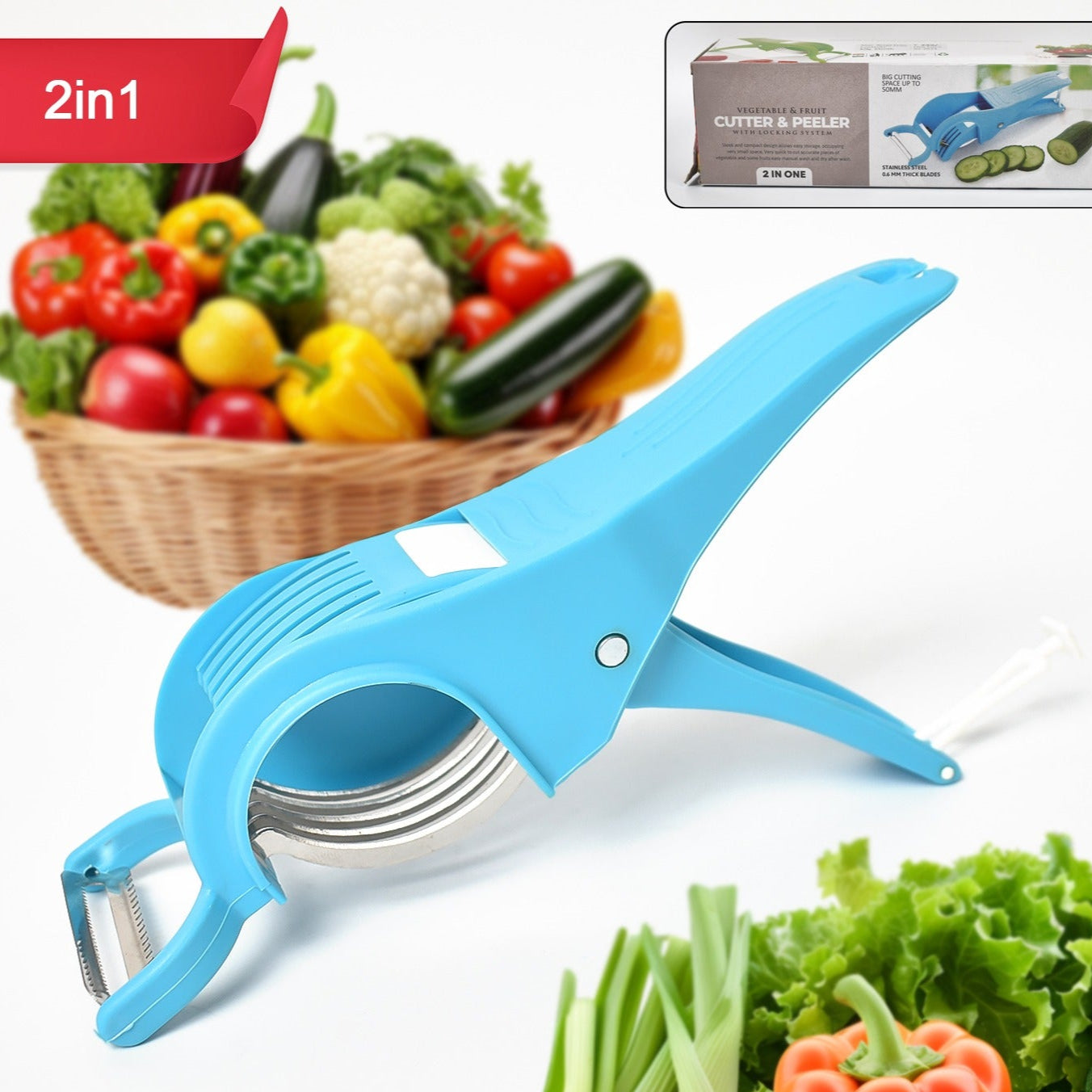 2 In 1 Vegetable   Fruit Multi Cutter 5 Blade Vegetable Cutter With Peeler (1 Pc  Multicolor) - Happy Price - Image 1
