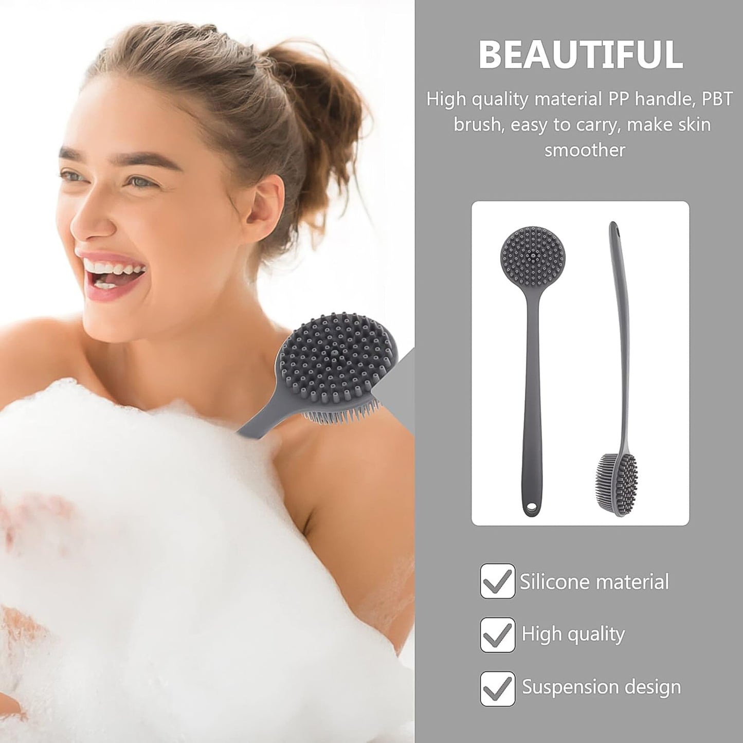 Silicone Back Scrubber Brush With Long Handle (1 Pc) - Happy Price - Image 6