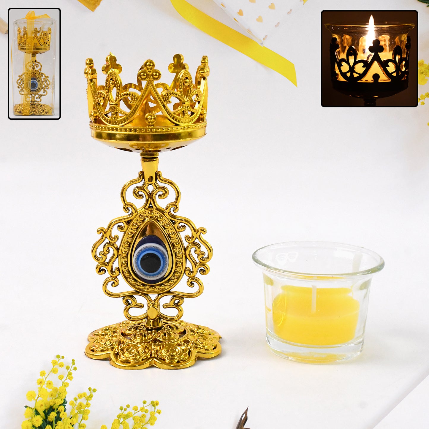 Flower Diwali Candle Holder With Plastic Stand (1 Set) - Happy Price - Image 2