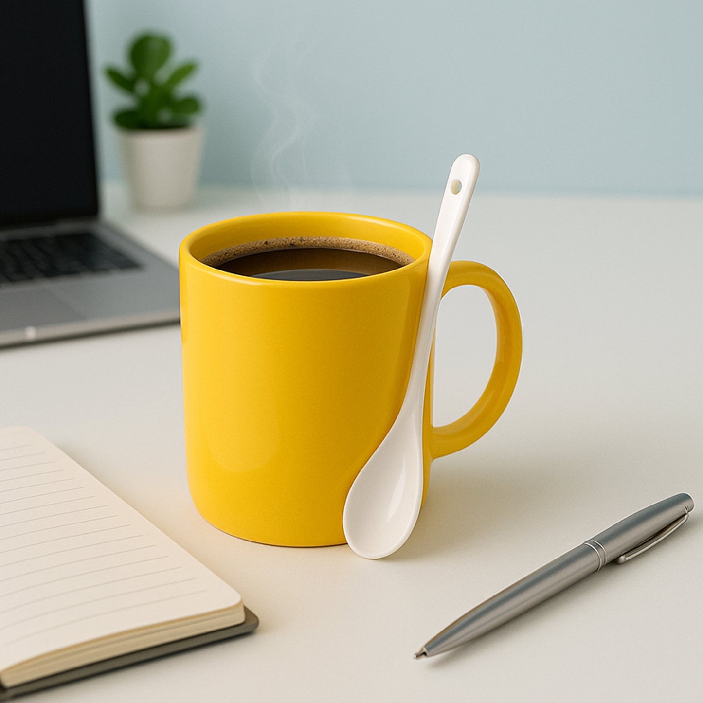 Ceramic Mug with Spoon Set for Hot & Cold Drinks - Glossy Finish