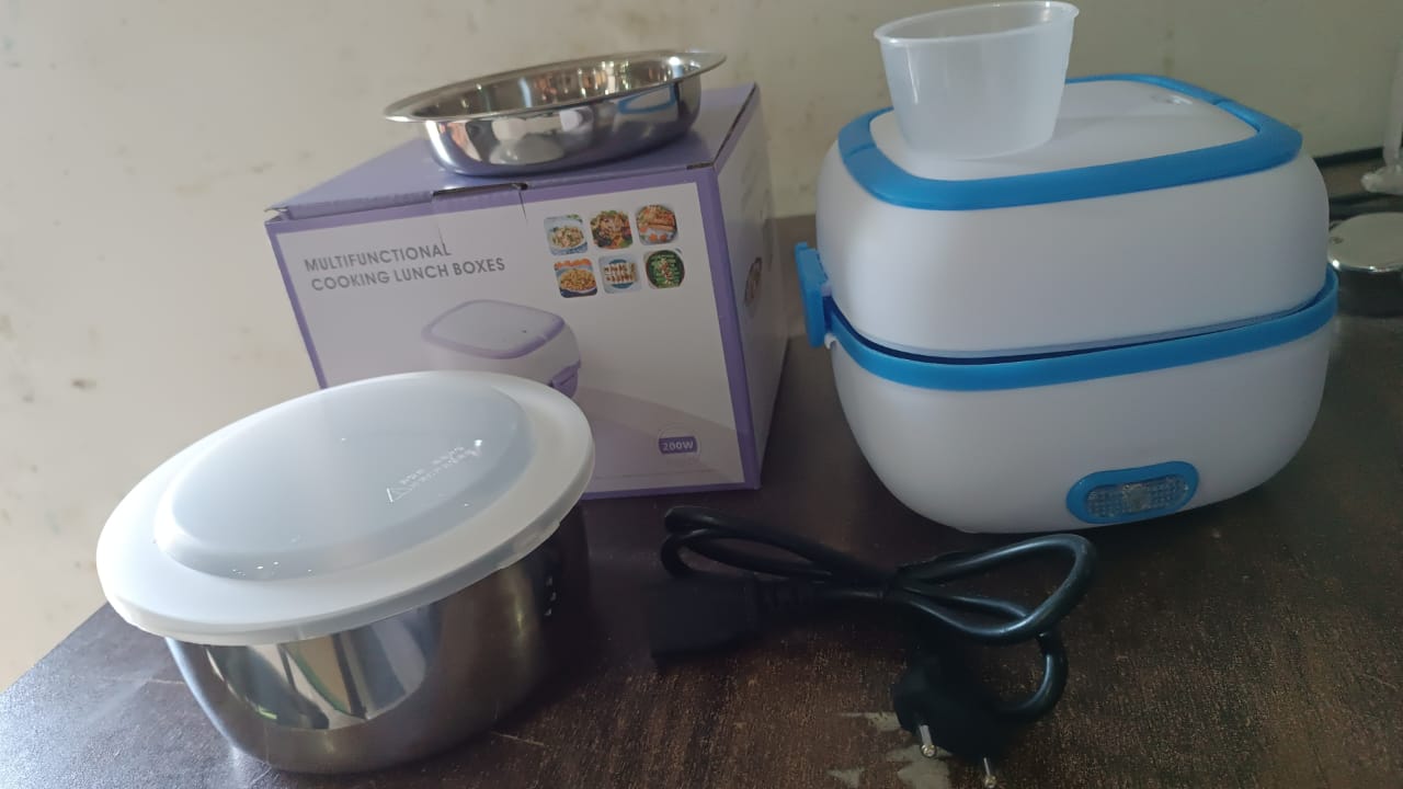 Electric Lunch Box 3 In 1 Food Heater  Cooker  Steamer With Stainless Steel Bowls (1 Set) - Happy Price - Image 7