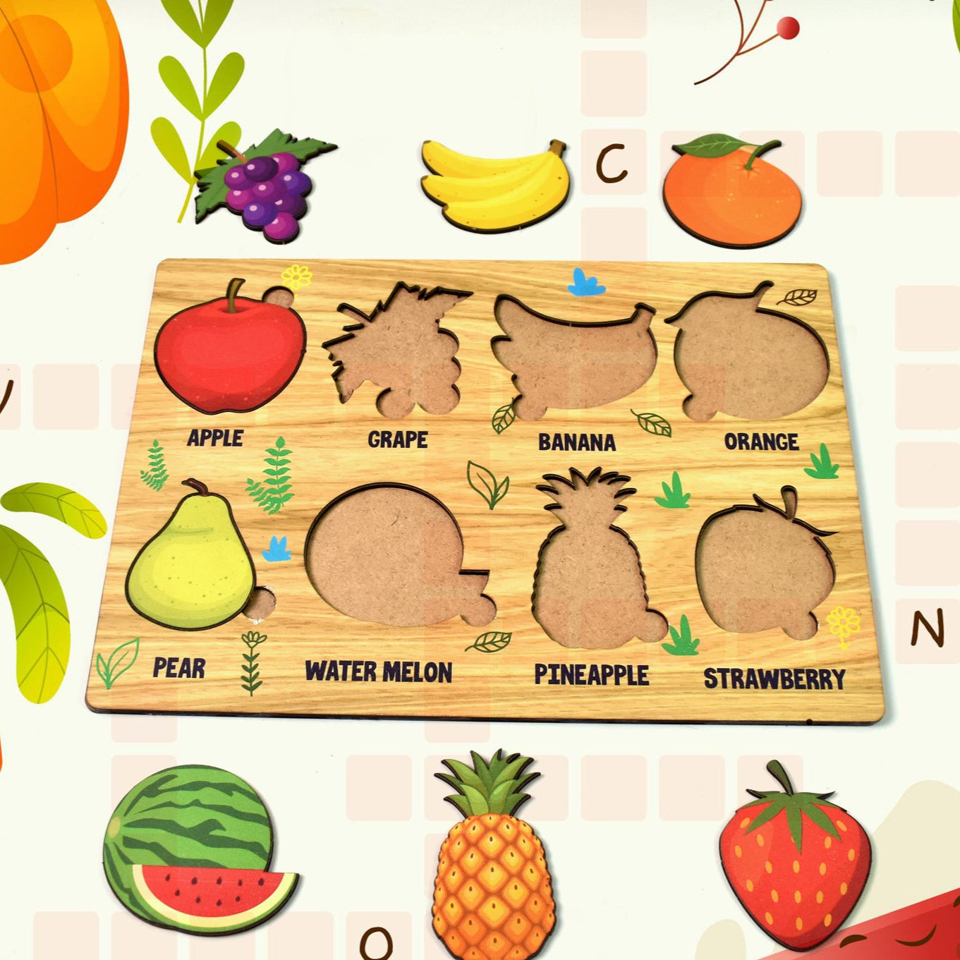 Wooden Fruits Puzzle Learning Educational Board (1 Set  2820 Cm) - Happy Price - Image 1