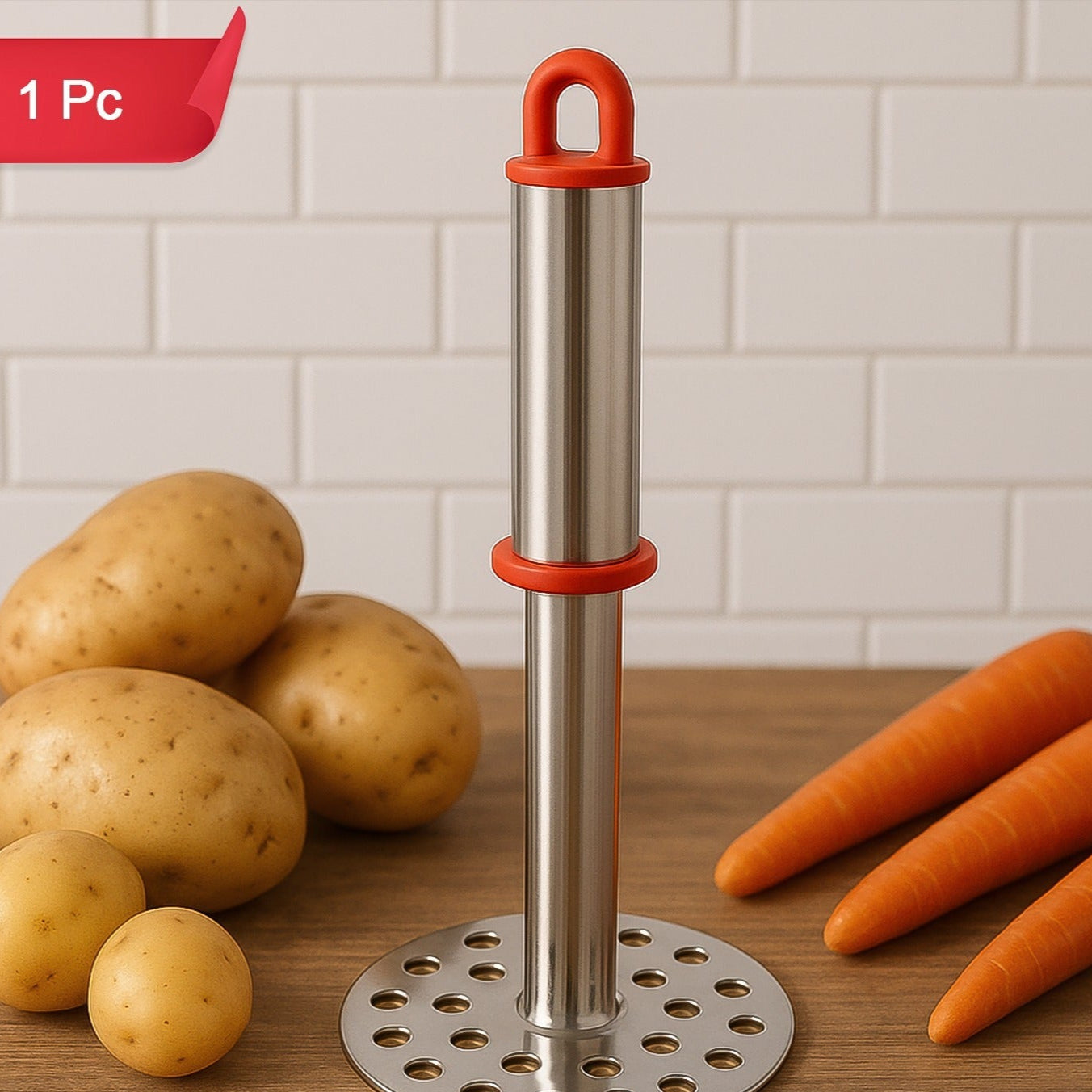 Stainless Steel Potato Masher with Ergonomic Handle (17cm, 1 Pc)