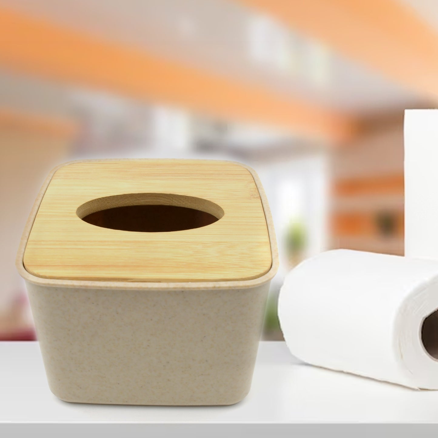 Tissue Box Desktop Stand Bamboo Tissue Cover Box Rectangular Paper Towel Holder Removable Tissue Dispenser For Bathroom Vanity Countertop Bedroom Car Holder Paper Towels Dispenser (1 Pc ) - Happy Price - Image 2